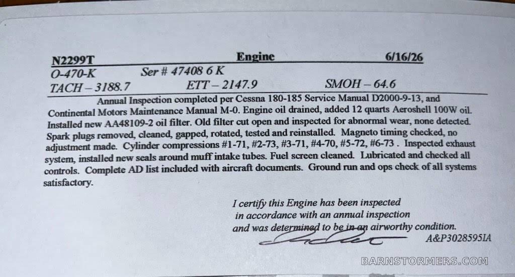 CESSNA 180, FRESH ENGINE 5